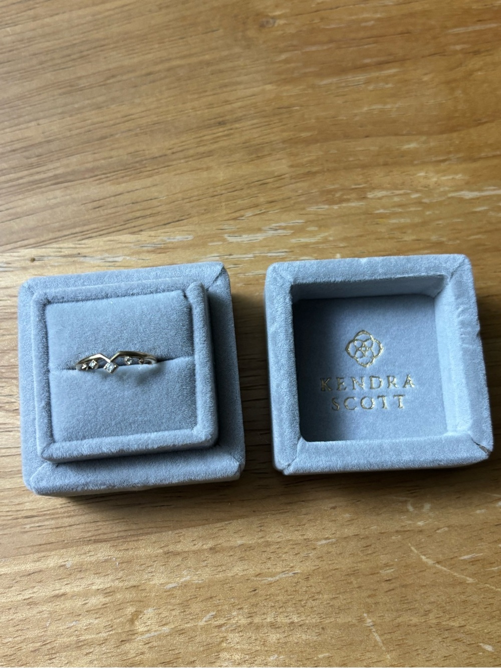 "Michelle" ring - 14k yellow gold band ring with white diamonds, size 5
